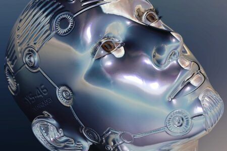 Illustration de l'intelligence artificielle avec un visage de femme androïde